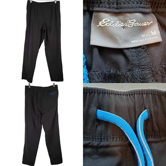 Eddie Bauer Pants Men’s Medium Black Pull On Taper Leg Flexion Drawstring - Picture 1 of 11